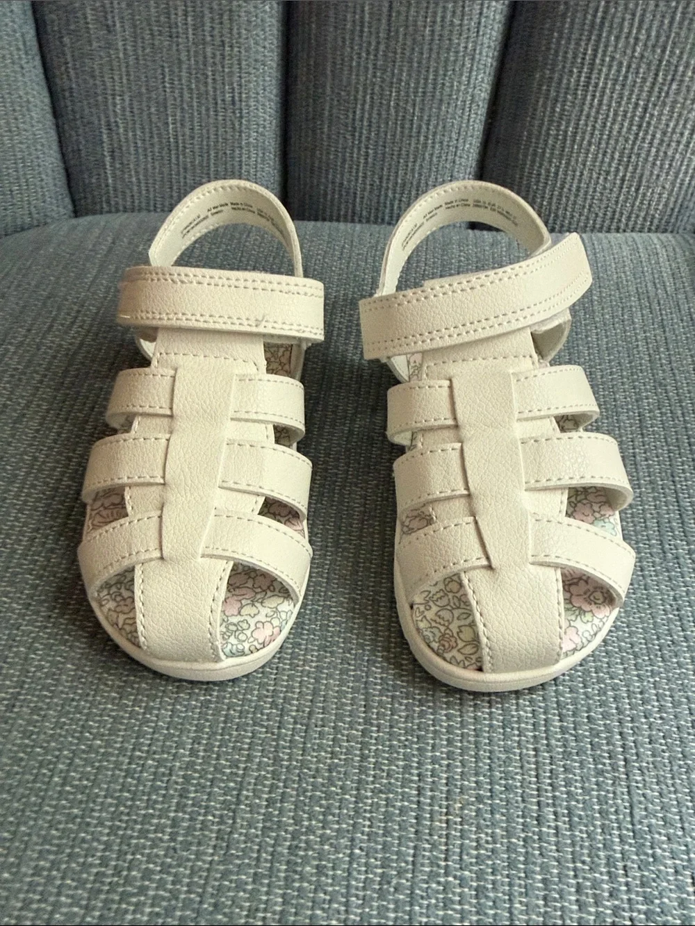 Kids Cream Fisherman Sandals with Floral Insole